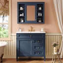 36'' Bathroom Vanity & Medicine Storage Mirror Cabinet Set with Top Single Resin Sink Countertop, Solid Wood Frame, Modern Toilet Organizers, Shelves, Tip-out Drawer, Soft Closing Doors, Wall Mount