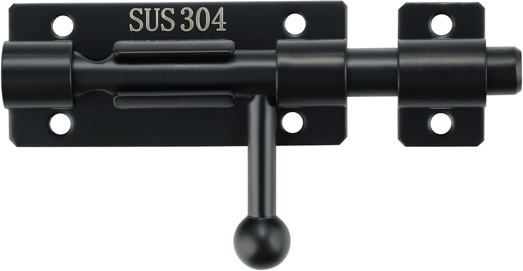 Alise 4 Inch SUS304 Stainless Steel Gate Latch, Slide Bolt Latch,Thickened Heavy Door Latch Lock, Black Barrel Bolt Latch, Security Slide Latch Lock MCX7004-B