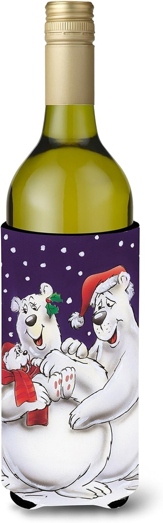 Caroline's Treasures AAH7269LITERK Holiday Polar Bears Wine Bottle Hugger Bottle Cooler Sleeve Hugger Machine Washable Collapsible Insulator Beverage Insulated Holder