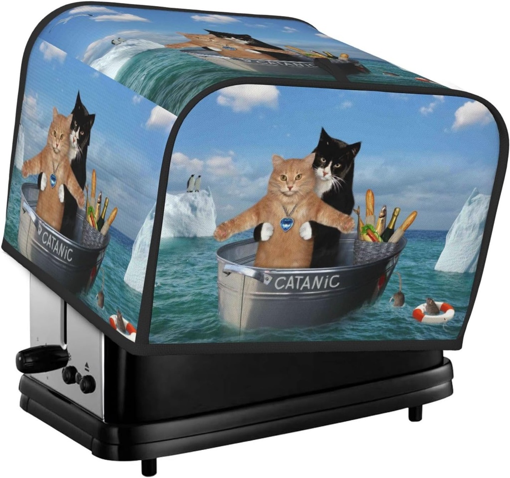 Oven Cover Kitchen Bread Machine Protector,4 Slice Toaster Cover For Home,Fingerprint Coaster Cover,Kitchen Small Appliance,Two Brave Cats Are Floating On The Sea Iceberg