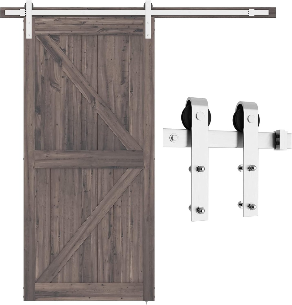 SMARTSTANDARD 6.6 Feet Brushed Nickel Barn Door Hardware Kit-Heavy Duty Sliding Track-Smoothly and Quietly-Easy to Install-Fit 36"-40" Wide Door Panel (J Shape Hanger)