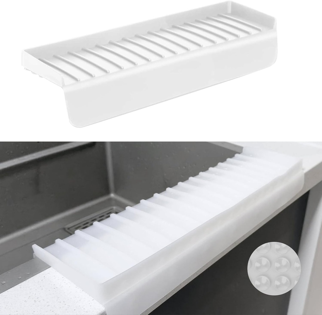 Silicone Sink Edge Protectors - Multifunction Accessories, Splash Guard & Draining Mat for Kitchen, Bathroom Sink, Steel, Granite, Quartz Countertops (Transparent, 4 * 14in)