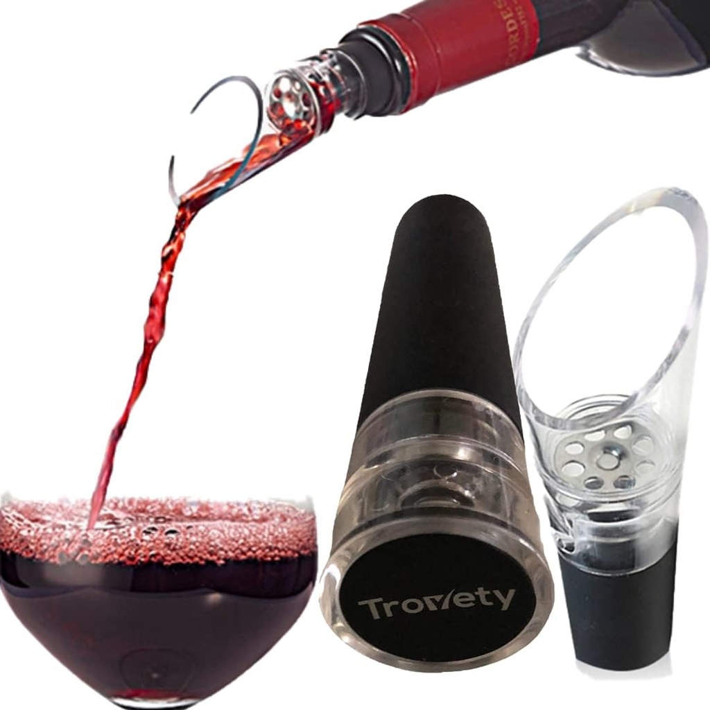 Wine Aerator Pourer Spout – 2-in-1 Diffuser Oxygenator and Pouring Dispenser for Enhanced Smoother Flavors of Red Wines – Silicone Aeration Breather (Vacuum Pump & Wine Aerator)