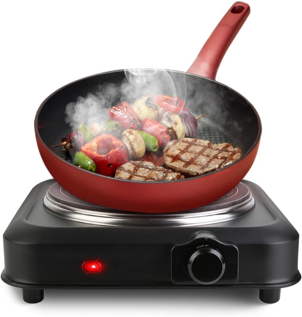 Electric Infrared Burner, Single 1200W Electric Hot Plate, Portable Stove Burners with 7.5” Glass Cooktop, Stepless Temperature Adjustments for Home RV Camping Cooking