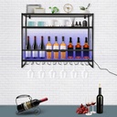 3-Tiers Bar Shelves 31.5in LED Wall Mounted Wine Rack Industrial Metal Hanging Wine Rack for Homes, Offices, Cafes, Bars, Clubs, KTV, Restaurants, Wine Cellars (Black)