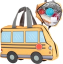 Kid's Insulated School Bus-Shaped Lunch Box w Strap- Keeps Food Hot or Cold For Hours- Reusable Bag Fits Ice Packs, Bento Containers, Thermoses Easily- Make Back to School Lunches Fun for Boys & Girls