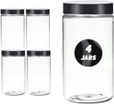 Plastic Jars 32 Ounce Cylindrical Shape (4 Pack) Clear PET Plastic With Black Smooth Lids