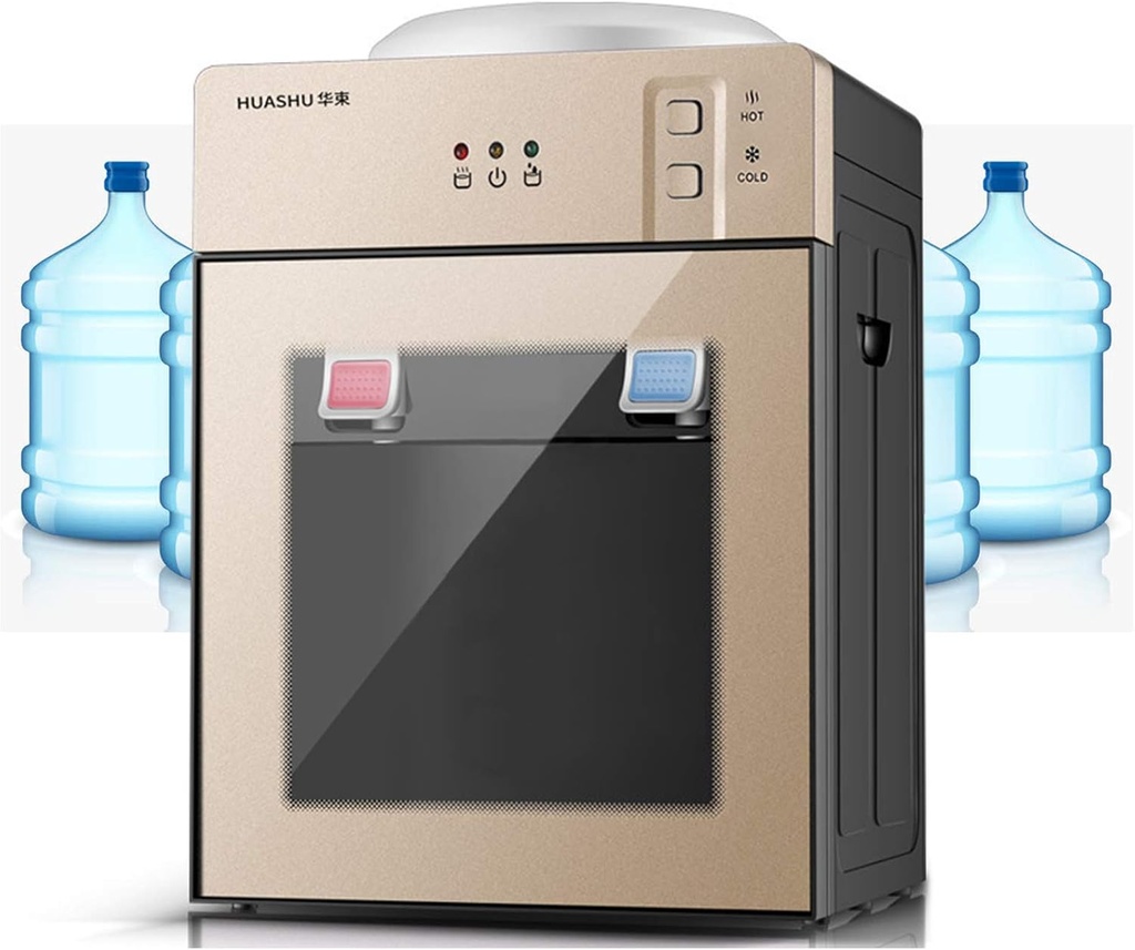 Top Loading Countertop Water Cooler Dispenser, 5 gal Ice Hot Cold Water Dispenser Table Top, 500W 110V Hot/Cold Gold Water Dispenser Cooler for Home Office Use (Champagne Gold)