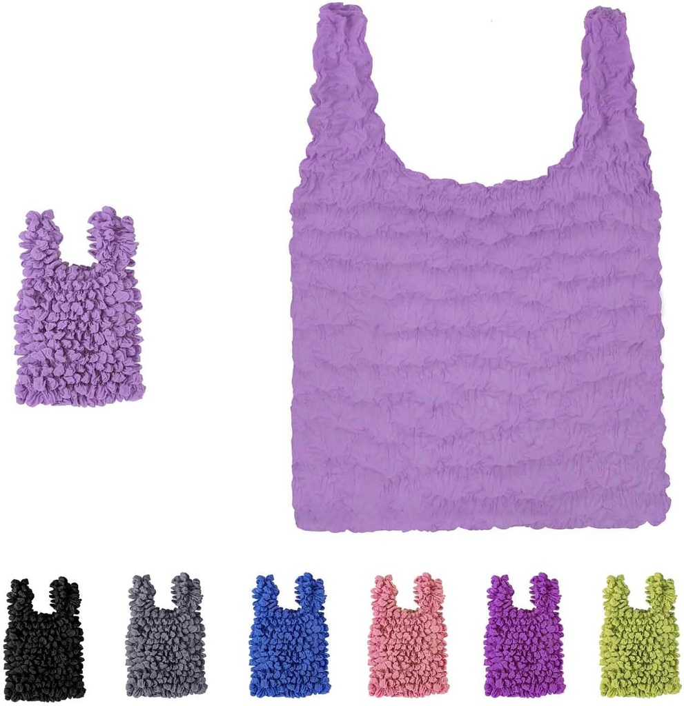 Foldable Reusable Grocery Bags, 1Pcs Expandable Shopping Bags, Portable Magic Stretch Pleated Tote Bags for Groceries Travel, Shopping (Light Purple)