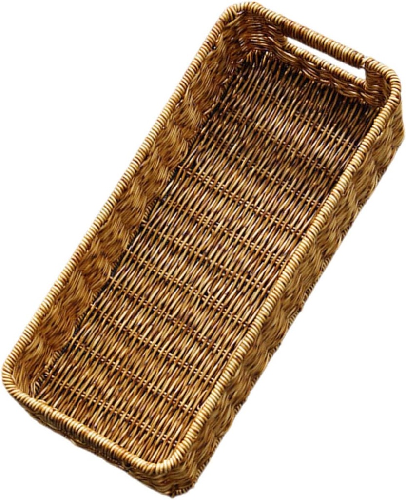 Imitation Rattan Storage Basket for Home Organization Woven Desktop Holder for Items Practical Compartment Container for Kitchen Bathroom and Office Light