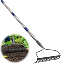 Rake, 60 Inch Garden Bow Rake with 14 Tines, Heavy Duty Stainless Steel Raking Tool for Gardening Landscaping Loosening Soil Leveling Mulching Gravel Gathering Leaf Thatch Lawn Care