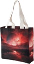 Canvas Tote Bag for Women Reusable Grocery Bag Red Moon in The Sky Shopping Bags Casual Shoulder Bag Handbag