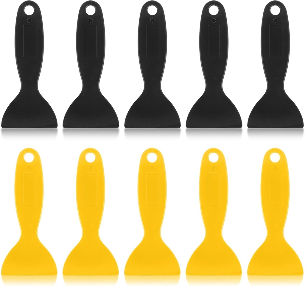 Non Scratch Plastic Putty Knife Scraper, 10Pcs Plastic Scraper Set, Spatulas Bubble Removers Ideal for 3D Printing Wallpaper Removal Spackling & Decal Installation