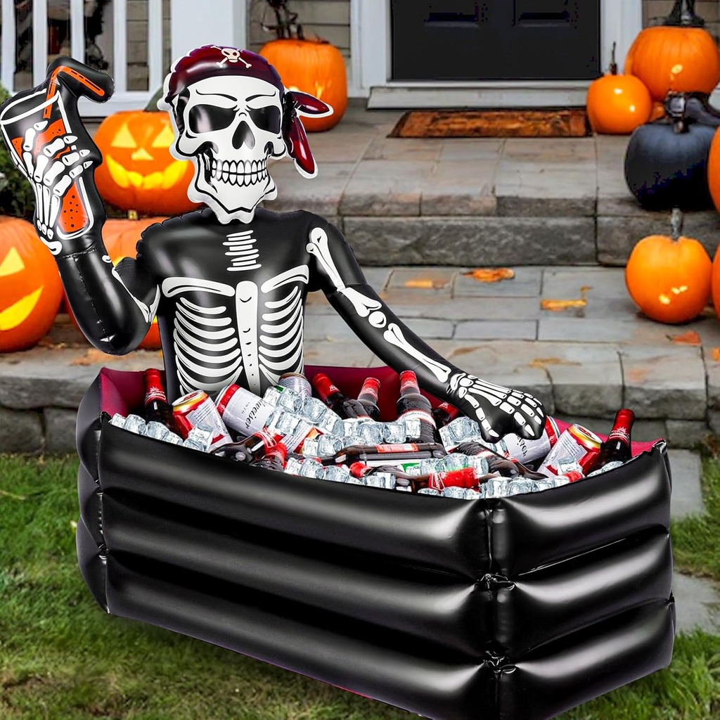 39 Inch Halloween Inflatable Decorations Skeleton Drink Cooler, Large Capacity Ice Bucket for Drinks, Halloween Party Supplies for Indoor Outdoor Garden Lawn Yard Decorations
