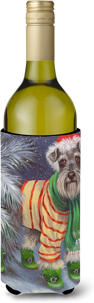 Caroline's Treasures PPP3160LITERK Schnauzer Christmas Green Boots Wine Bottle Hugger Bottle Cooler Sleeve Hugger Machine Washable Collapsible Insulator Beverage Insulated Holder