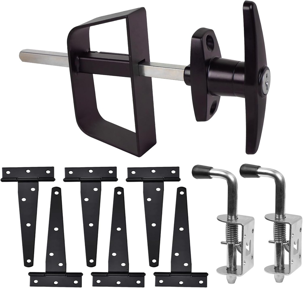Double Door Shed Hardware Kit -Includes Window and Door/Window Hinge Set, Complete with Hinges, Latches, and T-Handle Lock -, for Gates, playrooms