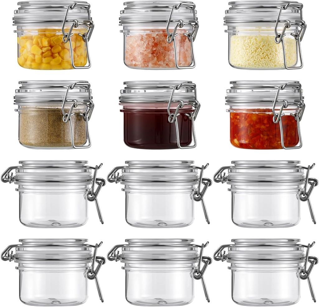 Suclain 12 Pcs 4 Oz/120 ml Plastic Storage Jars with Airtight Hinged Lids, Clear Wide Mouth Food Storage Containers Empty Bottles Sealed Jars for Home Kitchen Candy Herbs Spices Coffee Nuts
