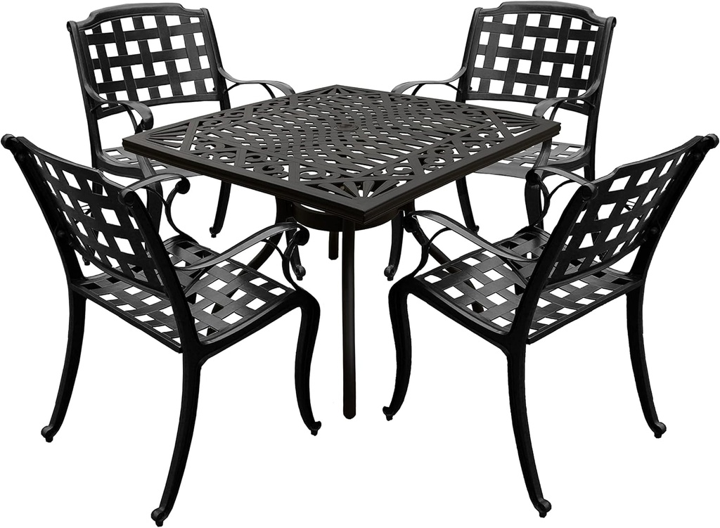 Oakland Living 1050-1048(4)-LBK Modern Ornate Outdoor Mesh Aluminum 37-in Black Square Patio Four Chairs Dining Set