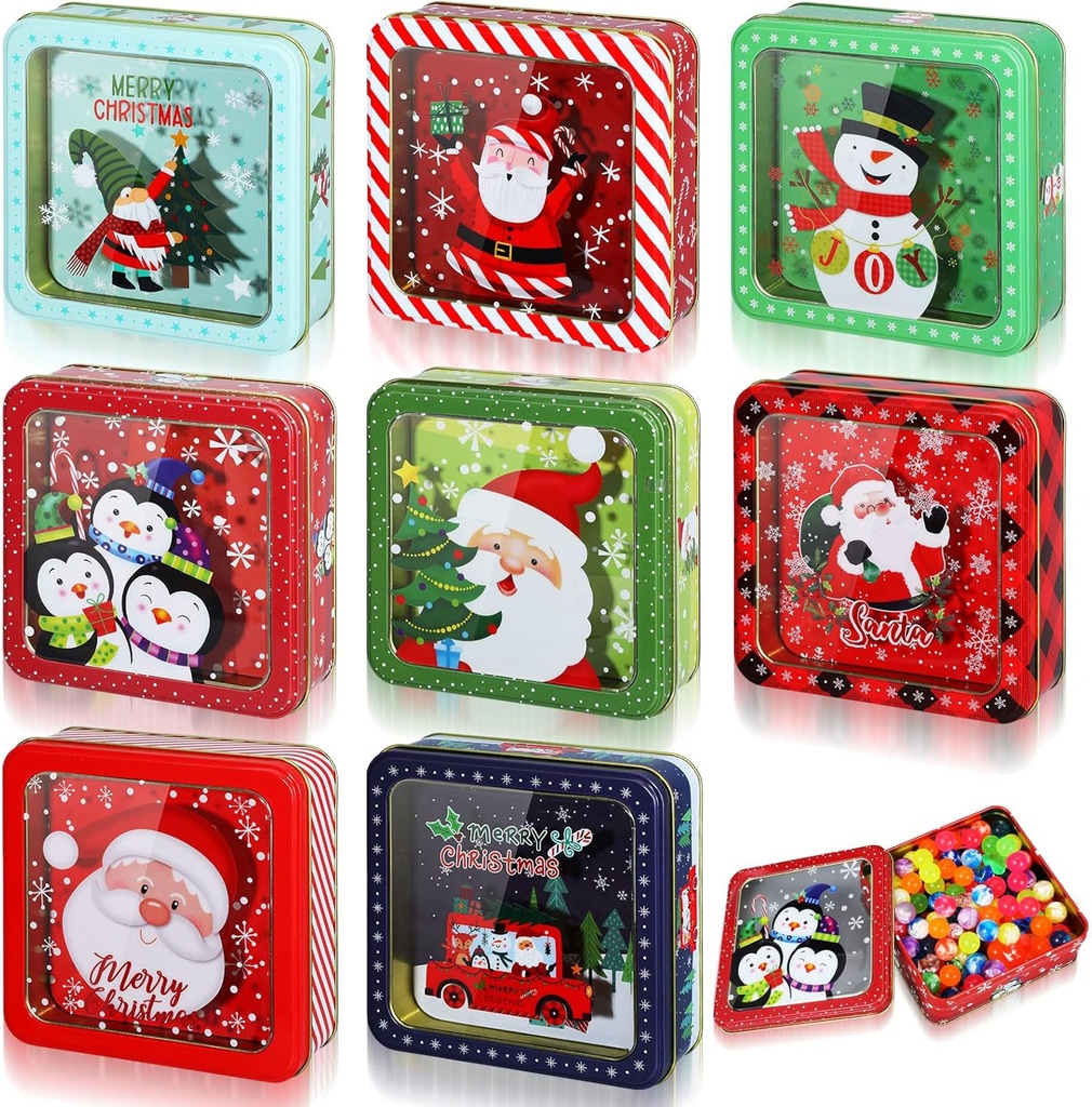 Tioncy 8 Pcs Christmas Cookie Tins with Lids Large Cookie Boxes Metal Empty Tins Santa Tinplate Xmas Gift Box for Christmas Holiday Candies Treats Storage Container(Classic)
