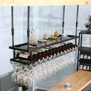 Organize Kitchen Industrial Iron Art Wine Rack,2-Tiers Upside Down Wine Rack Stemware Storage Restaurants Hanging Wine Glass Holder/Cellars