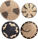 4 Pcs Boho Black Wall Basket Decor, Round Hanging Wall Woven Decor Set, Hanging Woven Wall Art Decoration for Home Kitchen Room Gift