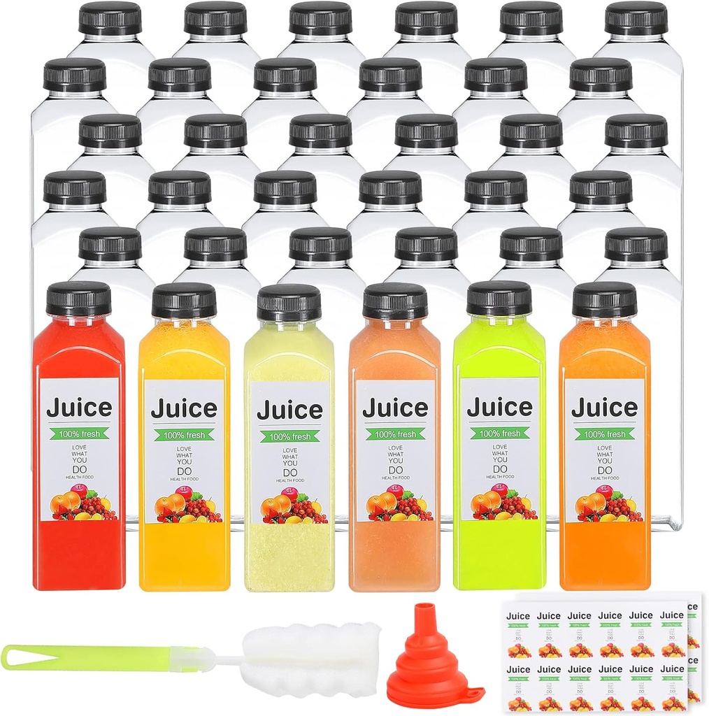 36pcs 16oz Plastic bottles with lids, juice bottles with caps, Reusable containers and Clear beverage for milk, Smoothies, juice