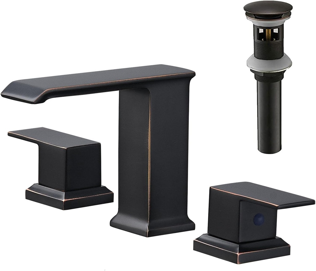 Waterfall Bathroom Vanity Sink Faucet 2 Handle 3 Hole Luxury Widespread Deck Mount,Brass Oil Rubbed Bronze Metal Pop Up Drain Supply Hose