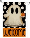 AVOIN colorlife Halloween Ghost Garden Flag 12x18 Inch Double Sided Outside, Polka Dots Welcome Holiday Yard Outdoor Decorative Flag