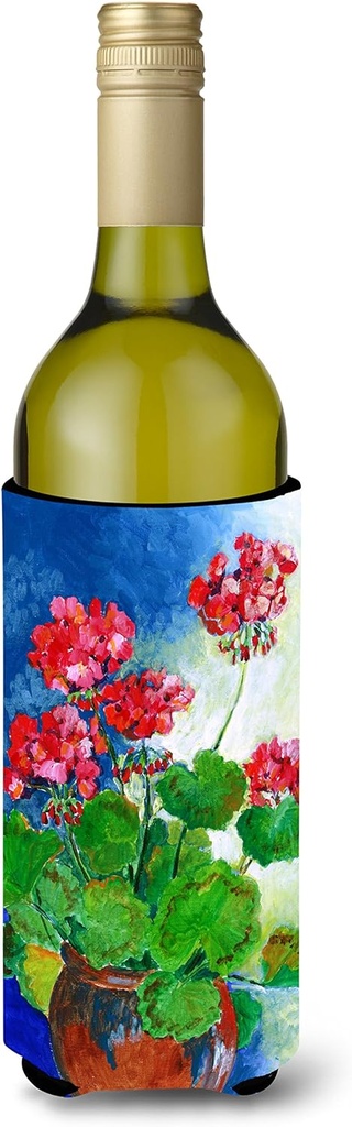 Caroline's Treasures BMBO1118LITERK Geraniums by Maureen Bonfield Wine Bottle Hugger Bottle Cooler Sleeve Hugger Machine Washable Collapsible Insulator Beverage Insulated Holder