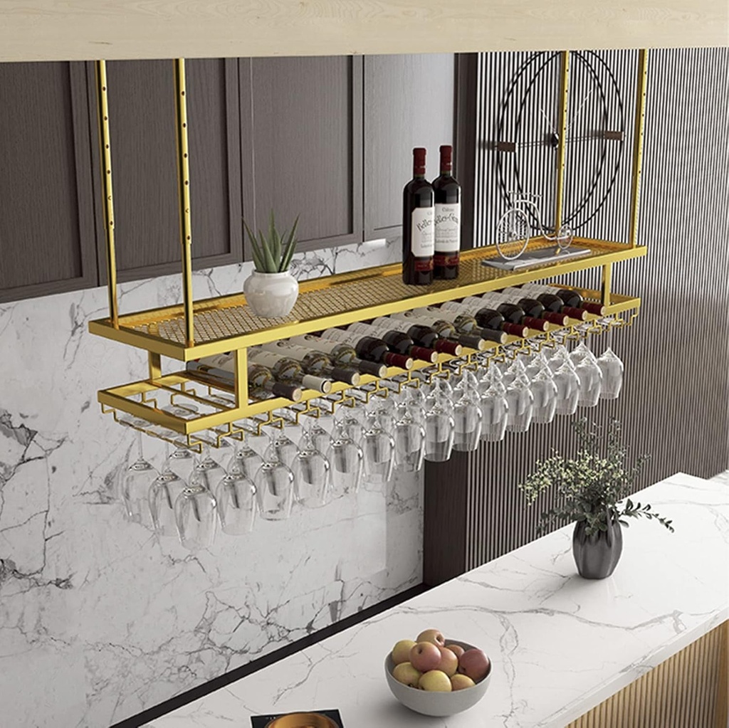 Vintage Home Decor Racks, 71" 79"Ceiling Wine Glass Rack, Adjustable Height Stemware Hanging Rack Hanger, Floating Wine Shelf, For Home, Storage Rack, Bar, Cellar, Cabine
