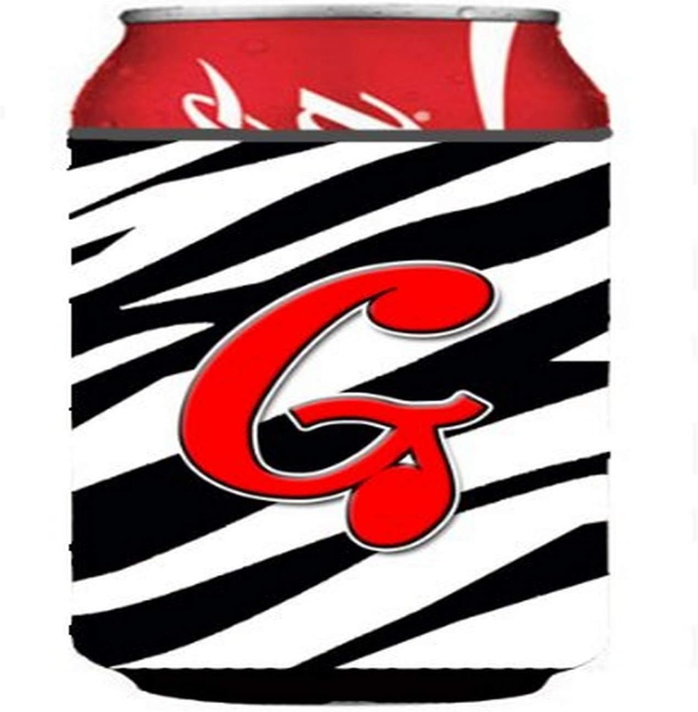 Caroline's Treasures CJ1024-GCC Letter G Initial Monogram - Zebra Red Can or Bottle Hugger Cooler Washable Drink Sleeve Collapsible Beverage Insulated Holder, Can Hugger, Multicolor