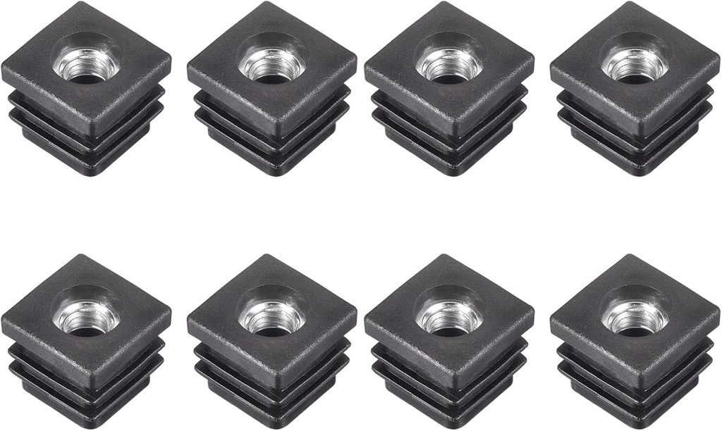 Uxcell 8Pcs M8 Threaded Inserts for 0.98" Square Tube, Black Plastic Plug Caster Inserts for Chair End Caps and Furniture Legs
