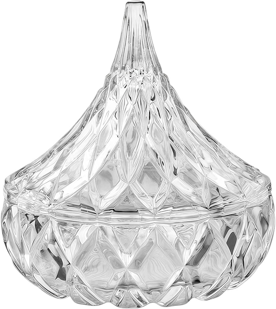 Clear Crystal Glass Candy Dish with Lid Pine Nuts Covered Candy Bowl Candy Jar Decorative Candy Server for Home Kitchen Office Table