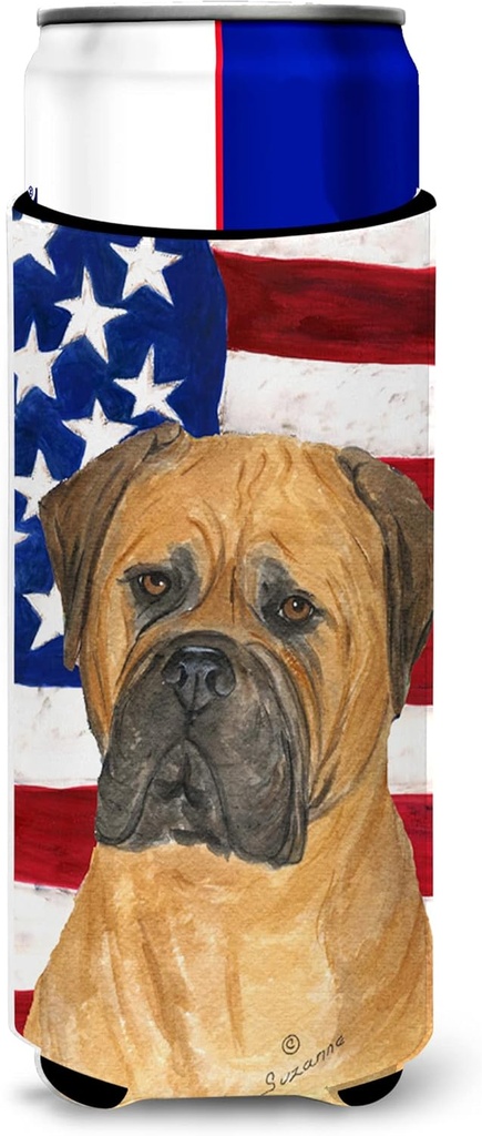 USA American Flag with Bullmastiff Ultra Beverage Insulators for slim cans