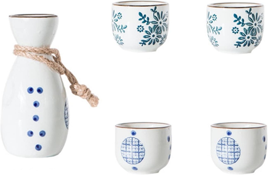 5 Pieces Sake Set, Traditional JapanCeramics Sake Cup Set, Elegant Design Best Gift for Family and Friends, with 4 Sake Cups and 1 Sake Pot Cups
