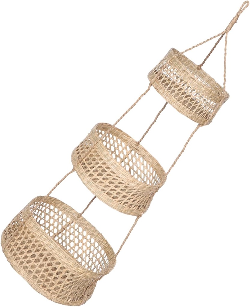 LIFKOME Hanging Fruit Vegetable Basket Kitchen Decor 3-tier Woven Organizer Hanging Storage Basket for Kitchen