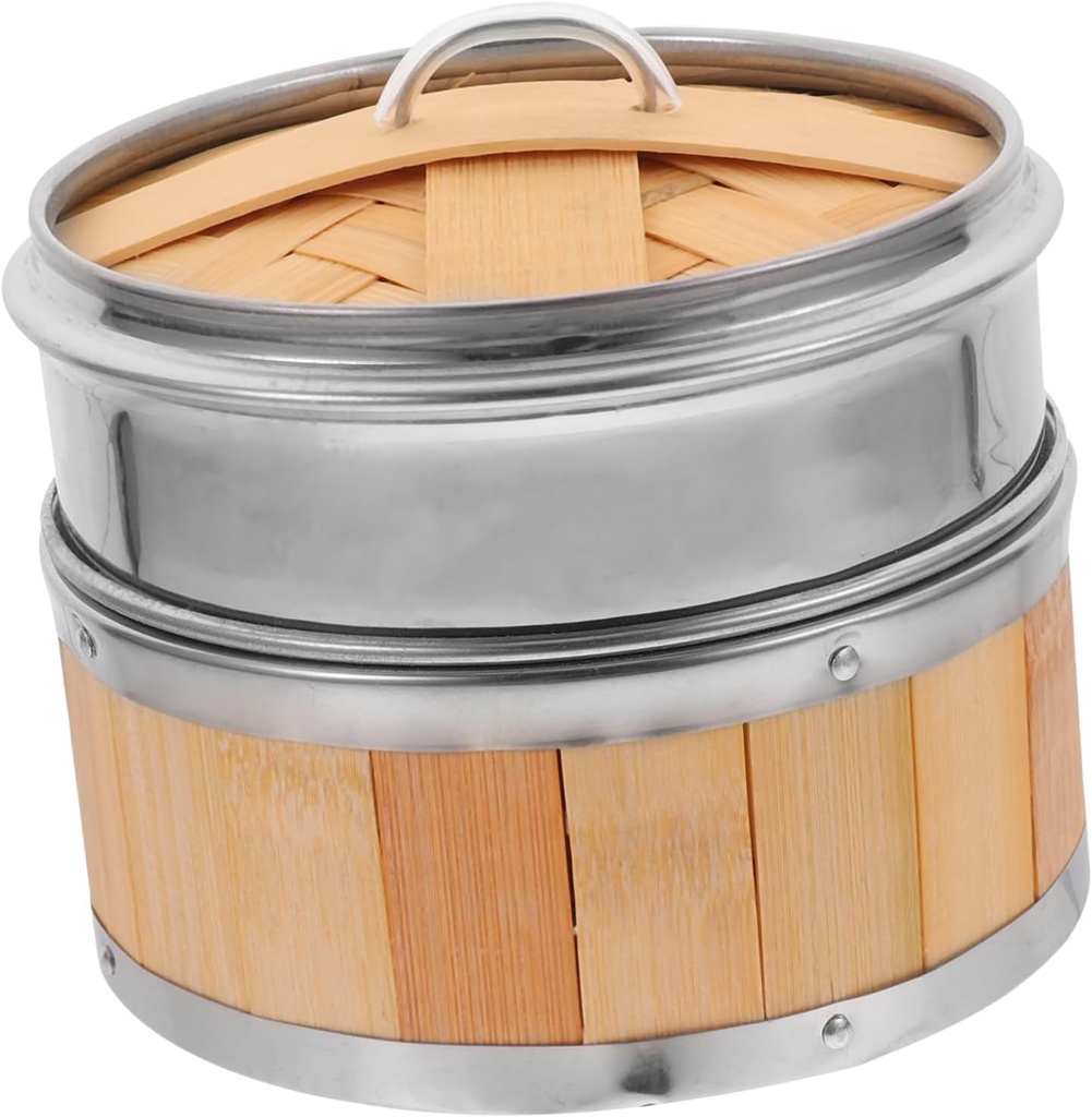 KICHOUSE Bamboo Steamer Basket with Lid Natural Food Steamer for Dumplings Vegetables Fish Non-stick Cooking Tool for Healthy Meals