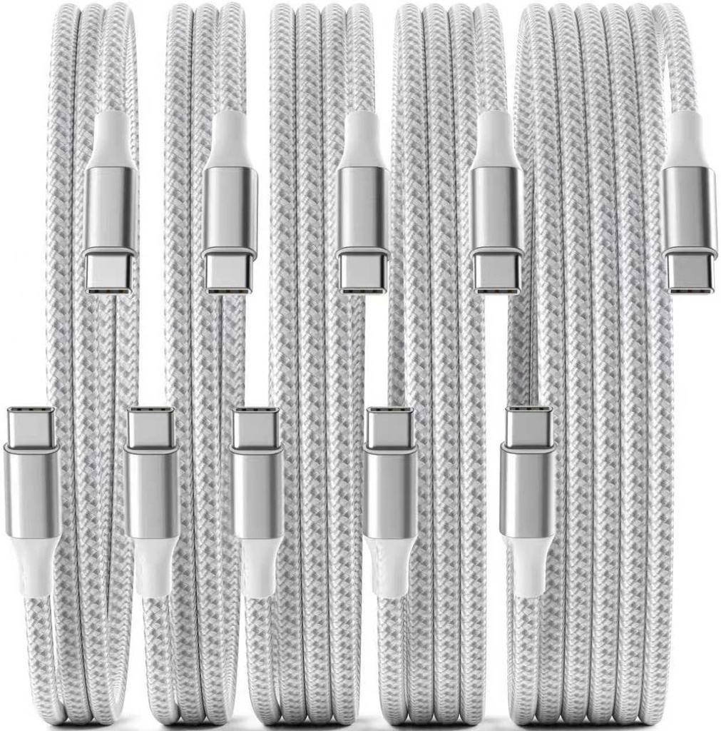 USB C Cable, 5 Pack 3/3/6/6/10FT 60W Fast Charging USB C to USB C Cable, Nylon Braided Type C Charger Cable for iPhone 16/15/iPad Pro/MacBook Air, Galaxy Z Fold7/S25 and More