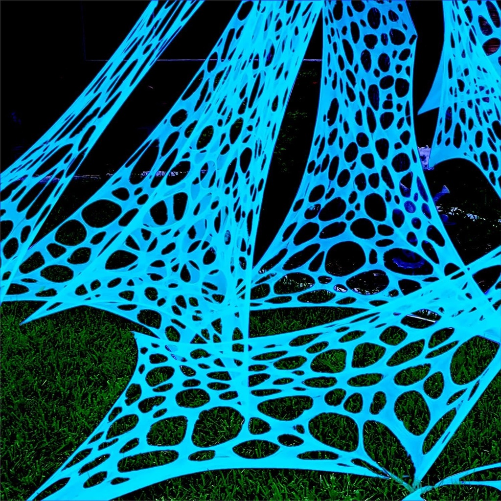 700 Sqft Glow-in-The-Dark Giant Spider Web Halloween Outdoor Decoration, Giant Outdoor Spider Decorations Set, with 3 Blacklight (24FT x 4FT)(White)
