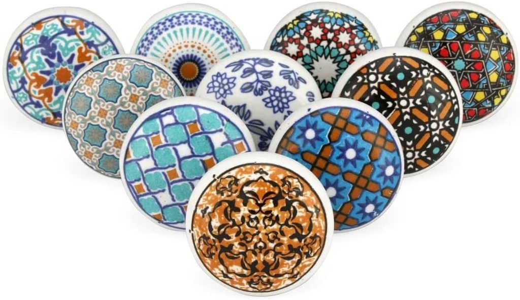 ATCUSA Assorted Rare Hand Painted Retro Mandala Cabinet Door Drawer Knobs and Pulls for Kitchen Cabinets Dresser and Cupboard (12)