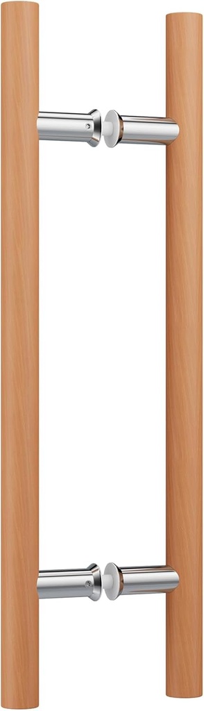 Ranbo 10" Solid Beech Wood Push Pull Door Handle, 6" CTC, Back-to-Back, Anti-Scald & Anti-Freeze, for Sauna, Spa, Shower, Barn Door