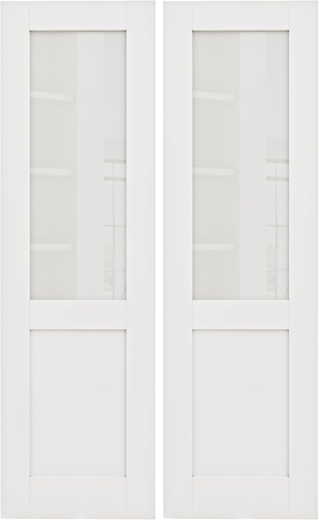 48" x 80" French Interior Door Slab (Double 24" x 80" Half Tempered Frosted Glass Door Shakers Replacement Only, Without Hardware Kit & Frame), Pre-Finished & Paintable, Prebuilt Home Doors Panels
