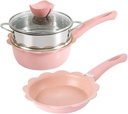 Milk Soup Pot, Non Stick Multifunctional Frying Pan, Saucepan Set, Sauce Pan with Lid Steaming Basket Food Steamer Steamer Pot Nonstick Small Sauce Pan Milk Soup Pan for Home Kitchen Restaurant,Pink