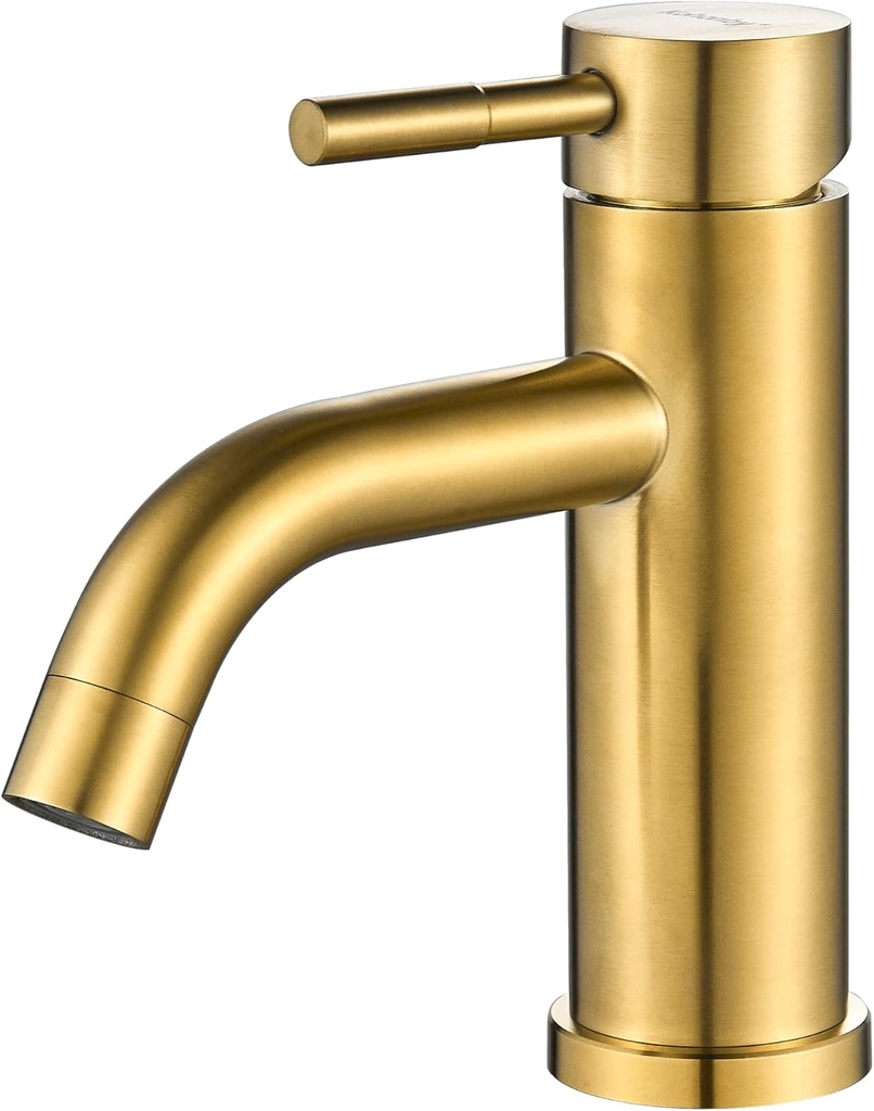 Modern Single Handle Bathroom Faucet Single Hole Brushed Gold Bathroom Sink Faucet Stainless Steel Commercial Basin Faucet (Brushed Gold No Drain)