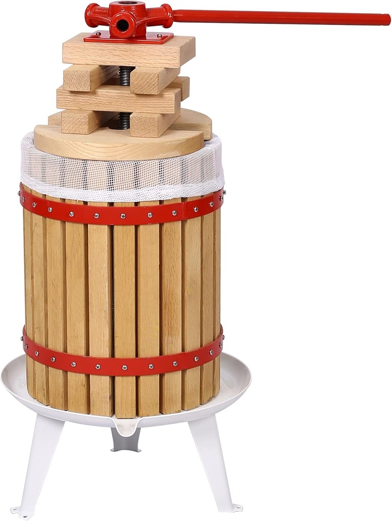 3.17Gallon/12L Fruit Wine Cider Press - Solid Wood Basket with Handle Bar Fruit Wine Cider Press - More Stable - Vintage Traditional Juicer, Apple Grape Fruit Press for Juice Maker