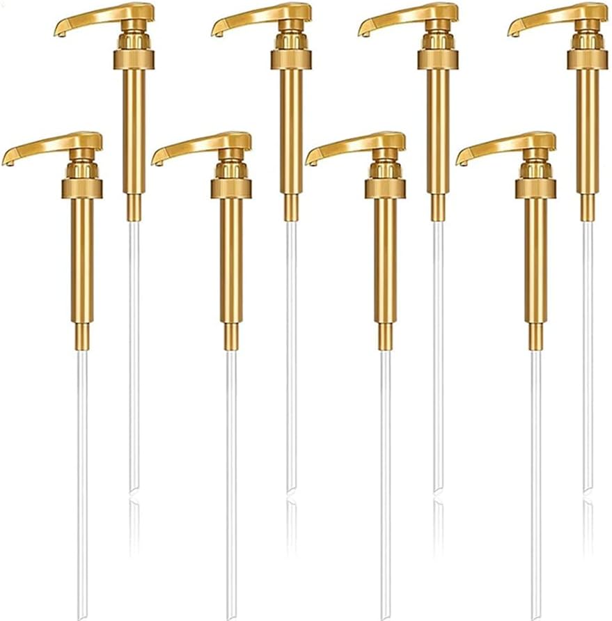 Lavandi 8pcs Syrup Pumps,Coffee Syrup Pump Dispenser Fits 750ml-25.4 oz Bottles,Replacement Syrup Bottle Pump Dispenser for Flavorings Creamer (Gold)