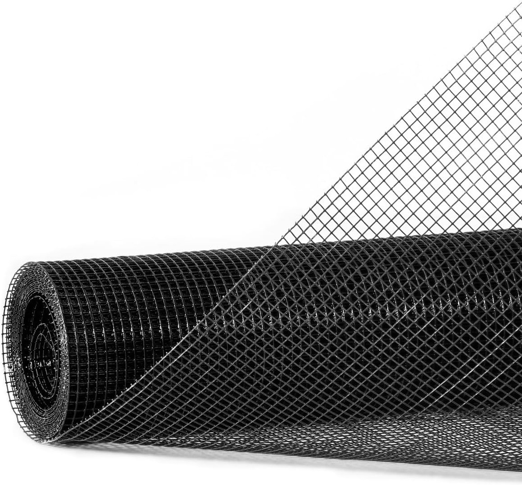 Fencer Wire Vinyl Coated 23 Gauge Welded Fence Wire Roll, Mesh Size 1/4-Inch x 1/4-Inch, Black Garden Fencing Wire Grid Hardware Cloth, Poultry Chicken Fence Rolls, Multiple Use for Home Improvement
