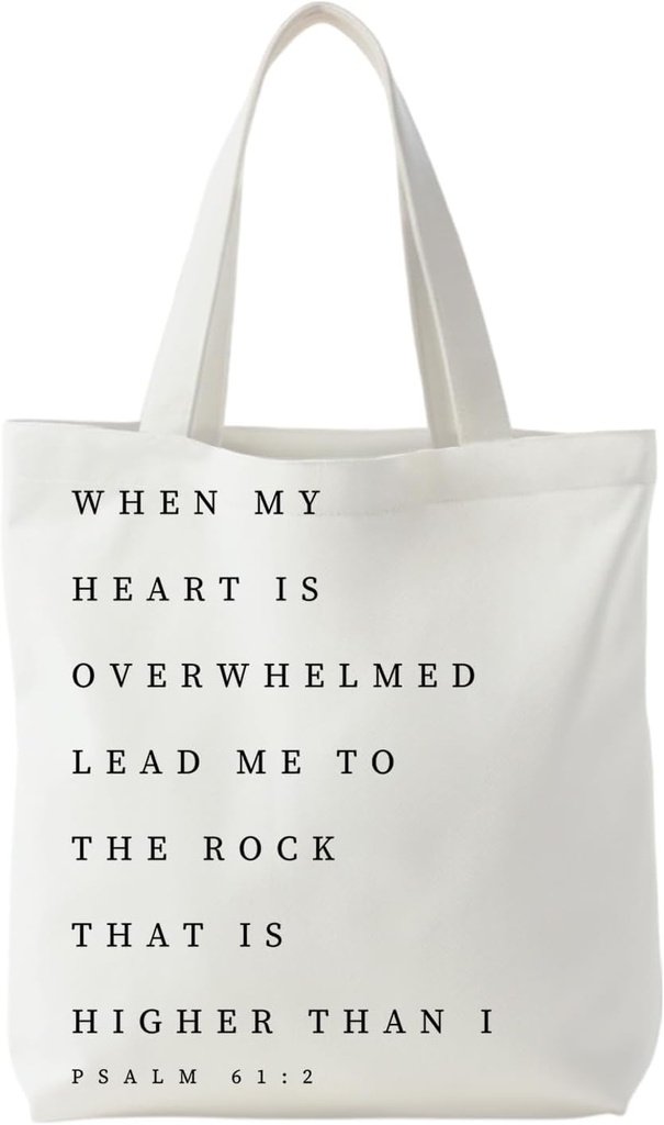 Modern Christian Tote Bag for Women, Psalm 61:2 Bible Verse Canvas Tote Bag, Christian Gifts for Women, Minimalist Religious Reusable Shopping Grocery Bags