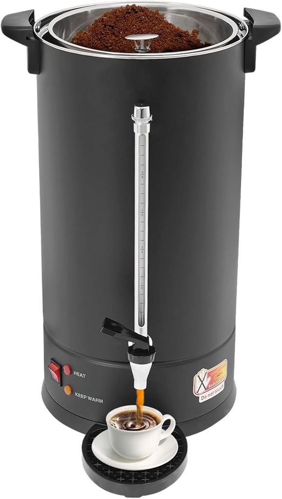 Commercial Stainless Steel Coffee Urn, 6.6Gal/25L Electric Coffee Pot Dispenser with Water Collecting Tray Hot Beverage Dispenser Electric Percolator Coffee Pot for Wedding Party Catering Home Events