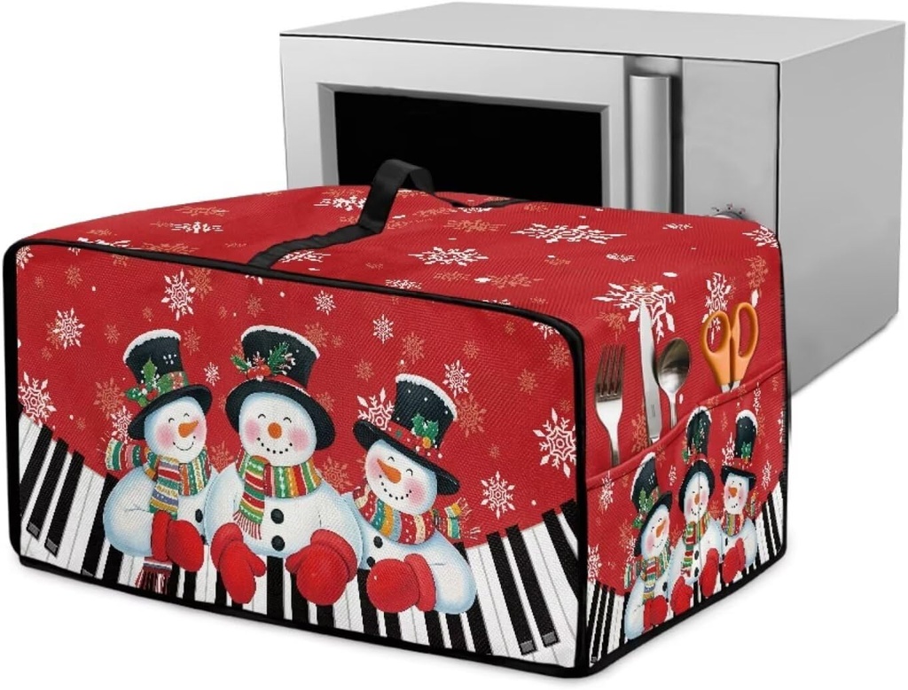 Christmas Air Fryer Toaster Oven Cover with Side Pockets, Holiday Festival Decor Electrical Appliance Cover Kitchen Countertop Accessories and Decor, M, Snowman Piano Keys Snowflake Red